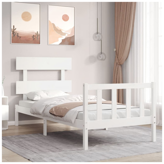 Bed Frame with Headboard White 90x200 cm Solid Wood