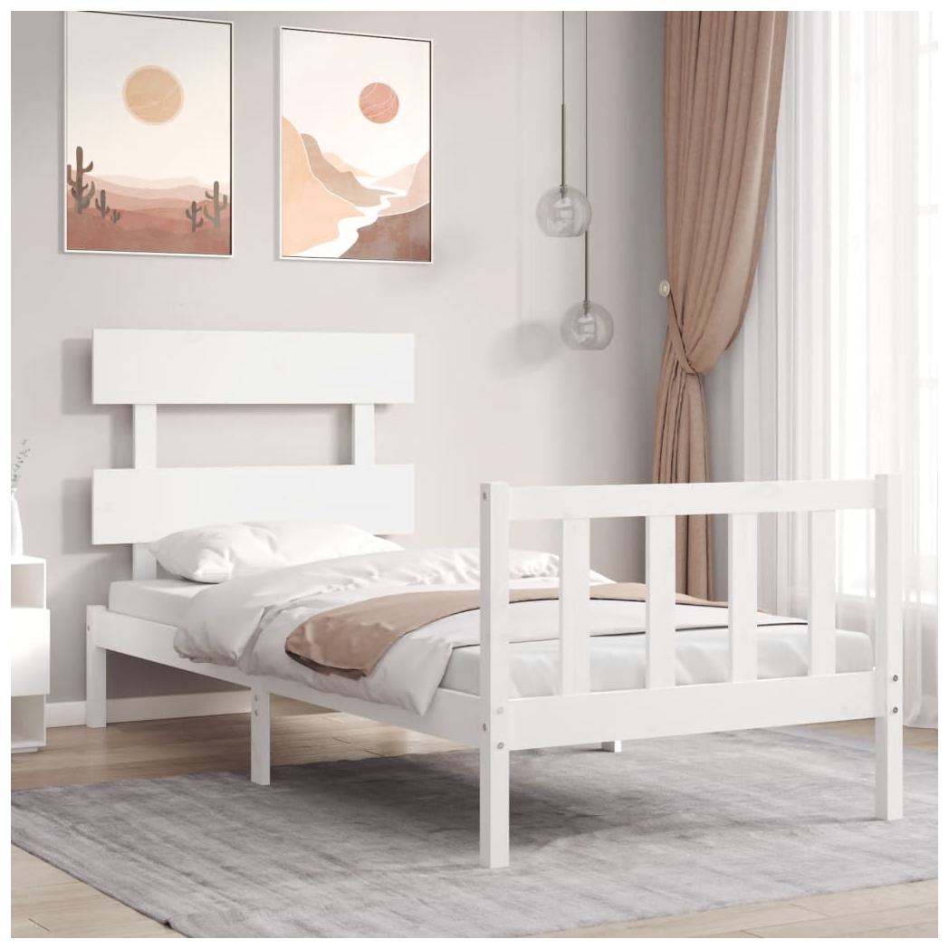 Bed Frame with Headboard White 90x200 cm Solid Wood