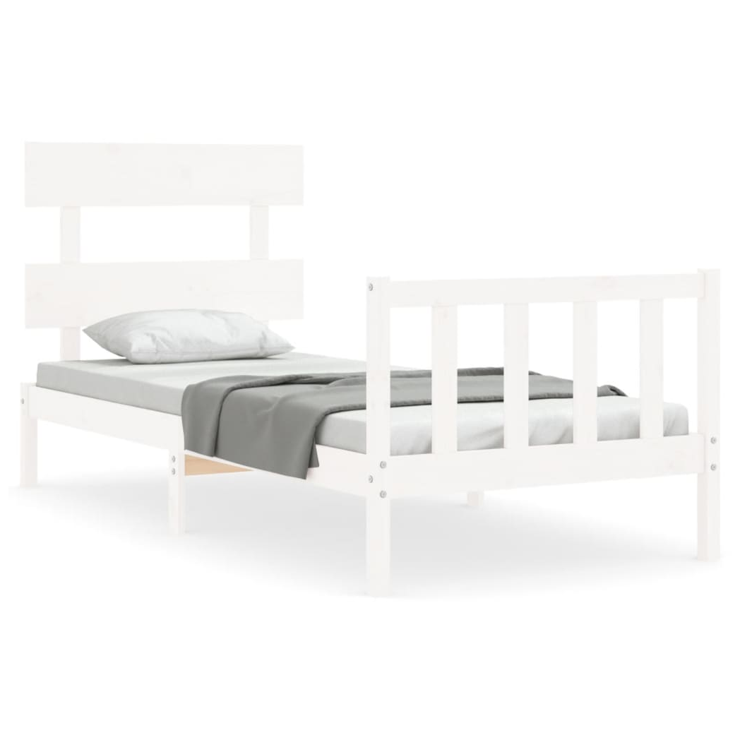Bed Frame with Headboard White 90x200 cm Solid Wood