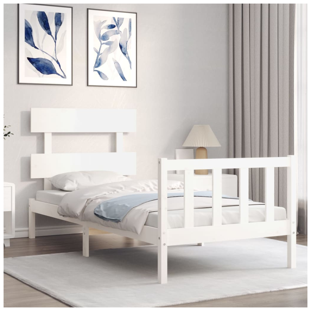 Bed Frame with Headboard White 90x200 cm Solid Wood