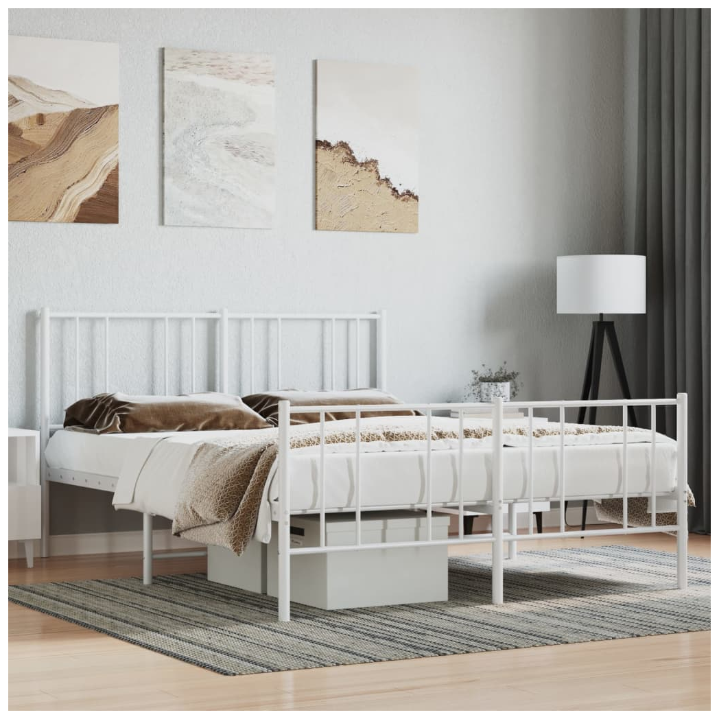 Metal Bed Frame with Headboard and Footboard White 140x190 cm