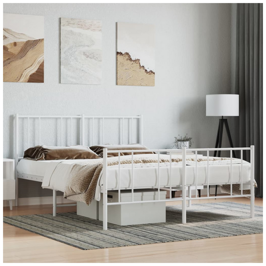 Metal Bed Frame with Headboard and Footboard White 140x190 cm