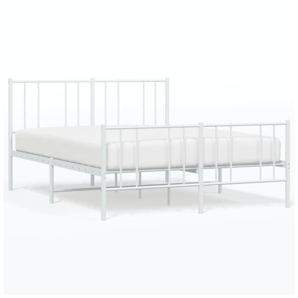Metal Bed Frame with Headboard and Footboard White 140x190 cm