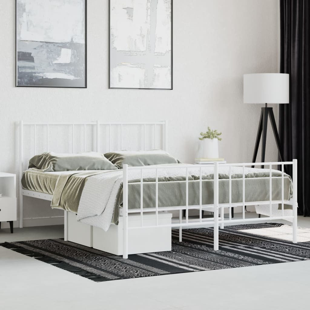 Metal Bed Frame with Headboard and Footboard White 140x190 cm