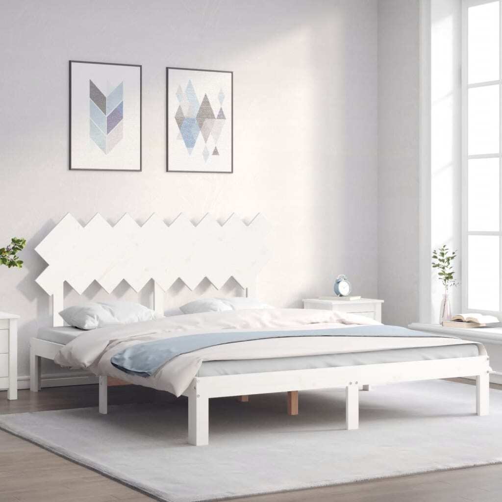 Bed Frame with Headboard White 160x200 cm Solid Wood