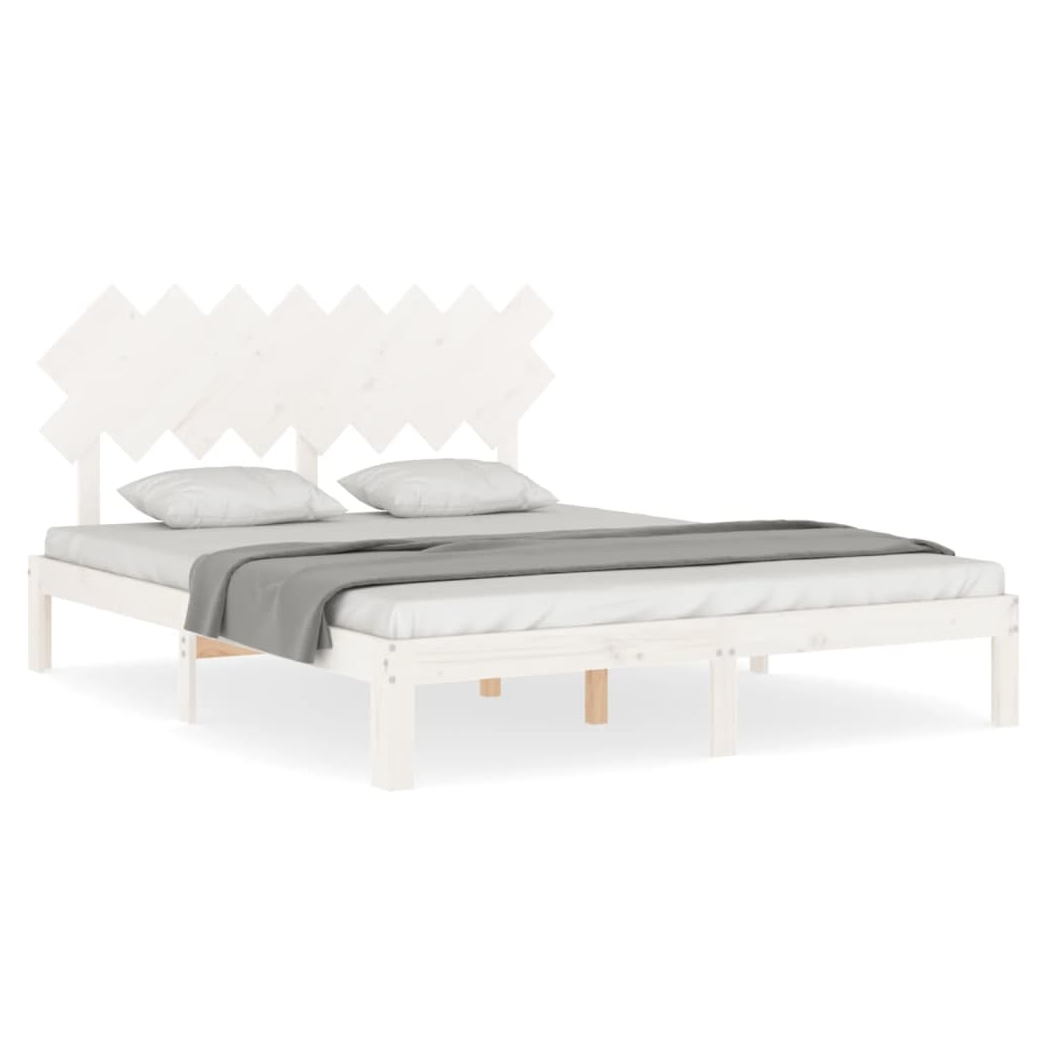 Bed Frame with Headboard White 160x200 cm Solid Wood