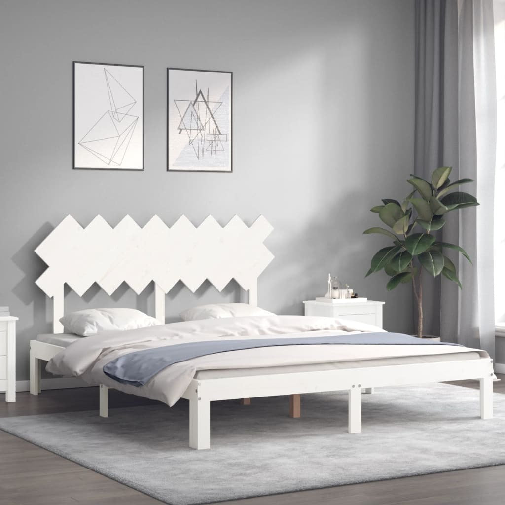 Bed Frame with Headboard White 160x200 cm Solid Wood