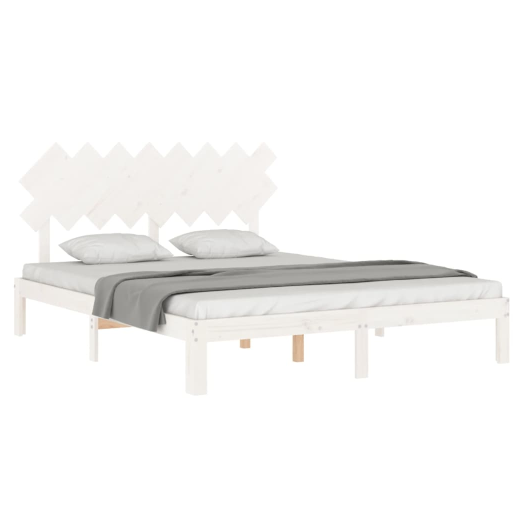 Bed Frame with Headboard White 160x200 cm Solid Wood