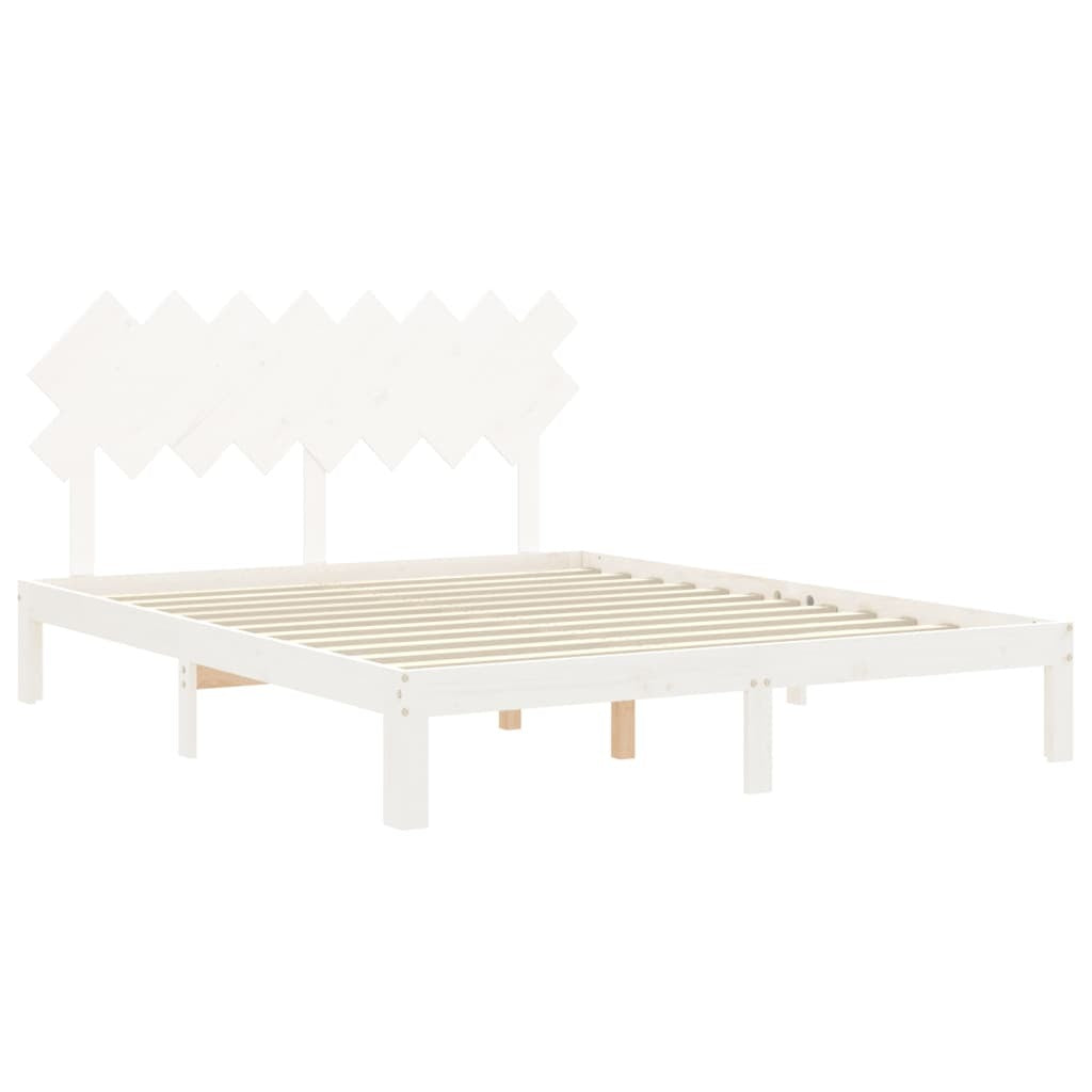 Bed Frame with Headboard White 160x200 cm Solid Wood