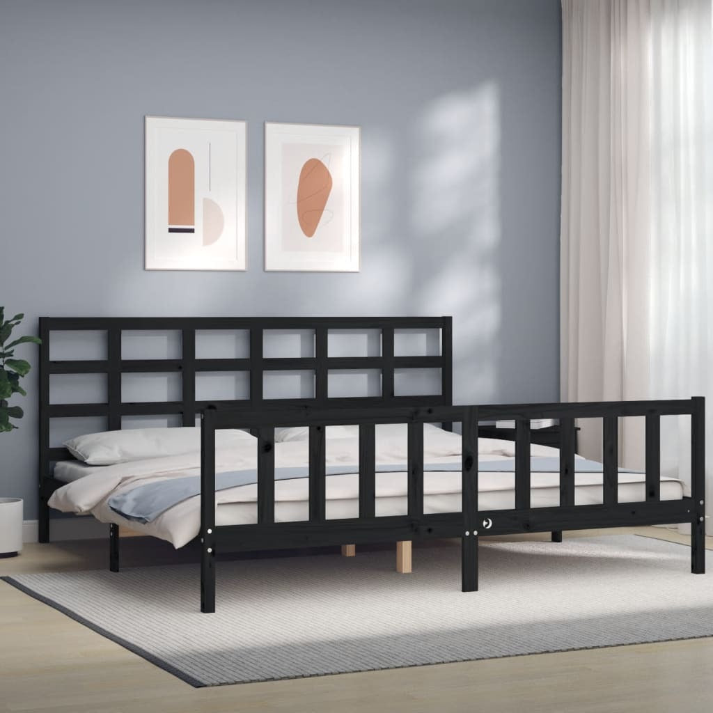 Bed Frame with Headboard Black 200x200 cm Solid Wood