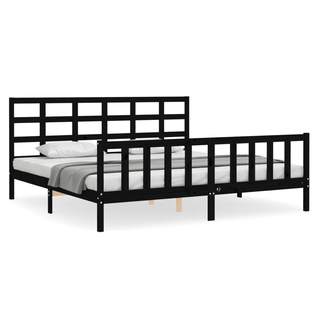 Bed Frame with Headboard Black 200x200 cm Solid Wood