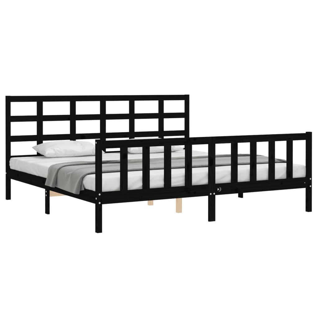 Bed Frame with Headboard Black 200x200 cm Solid Wood