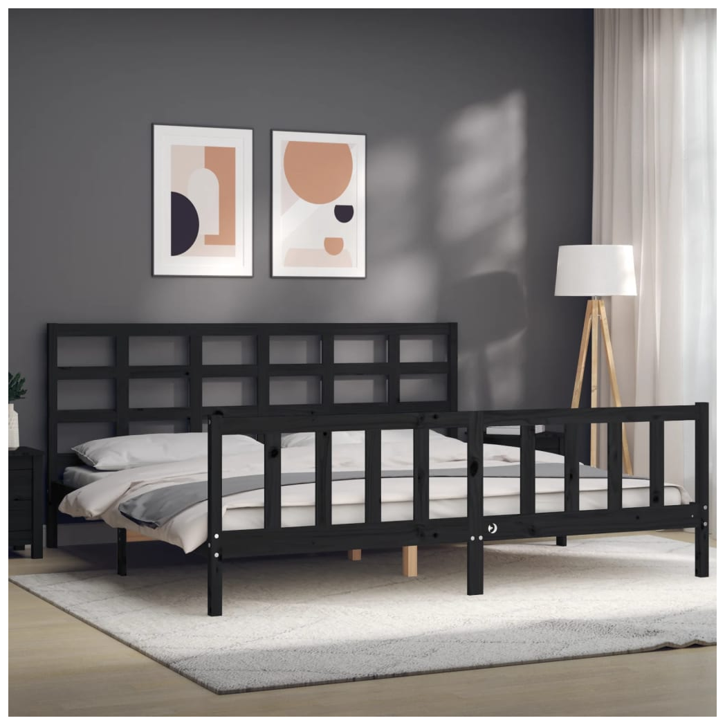 Bed Frame with Headboard Black 200x200 cm Solid Wood