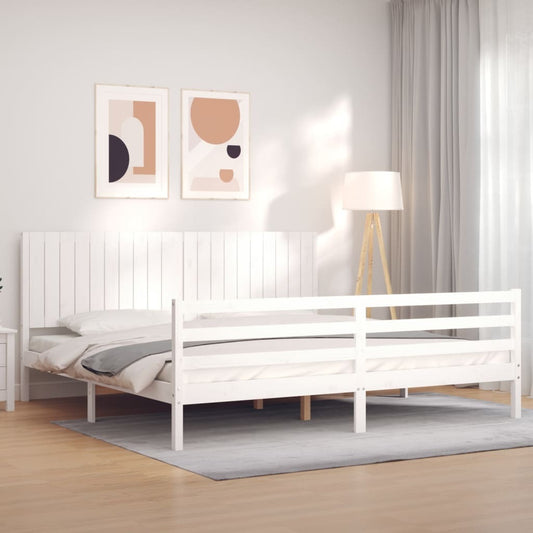 Bed Frame with Headboard White 200x200 cm Solid Wood