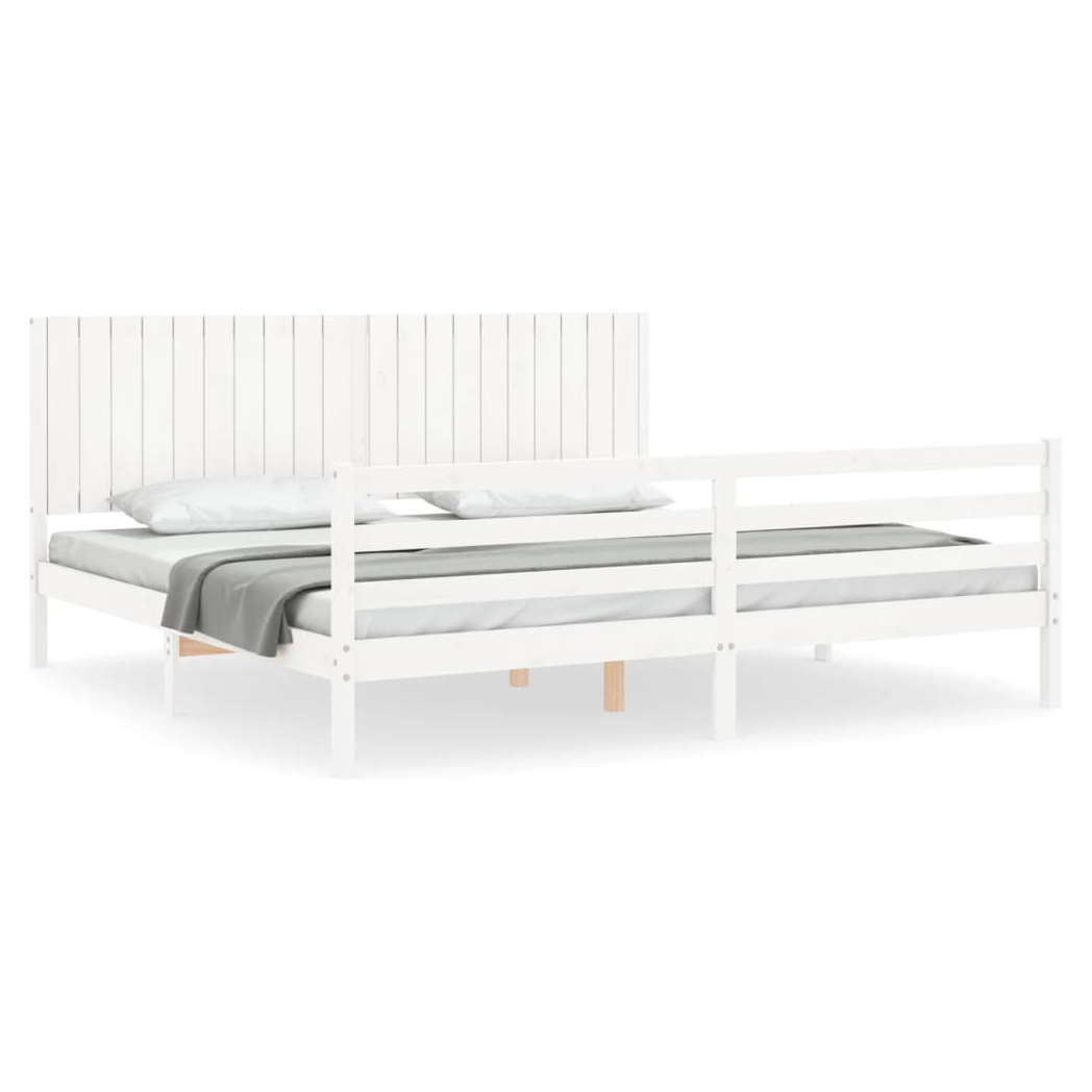 Bed Frame with Headboard White 200x200 cm Solid Wood