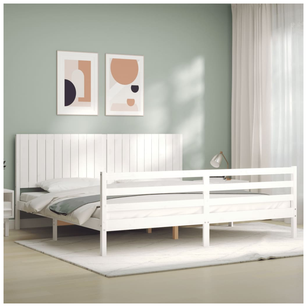 Bed Frame with Headboard White 200x200 cm Solid Wood
