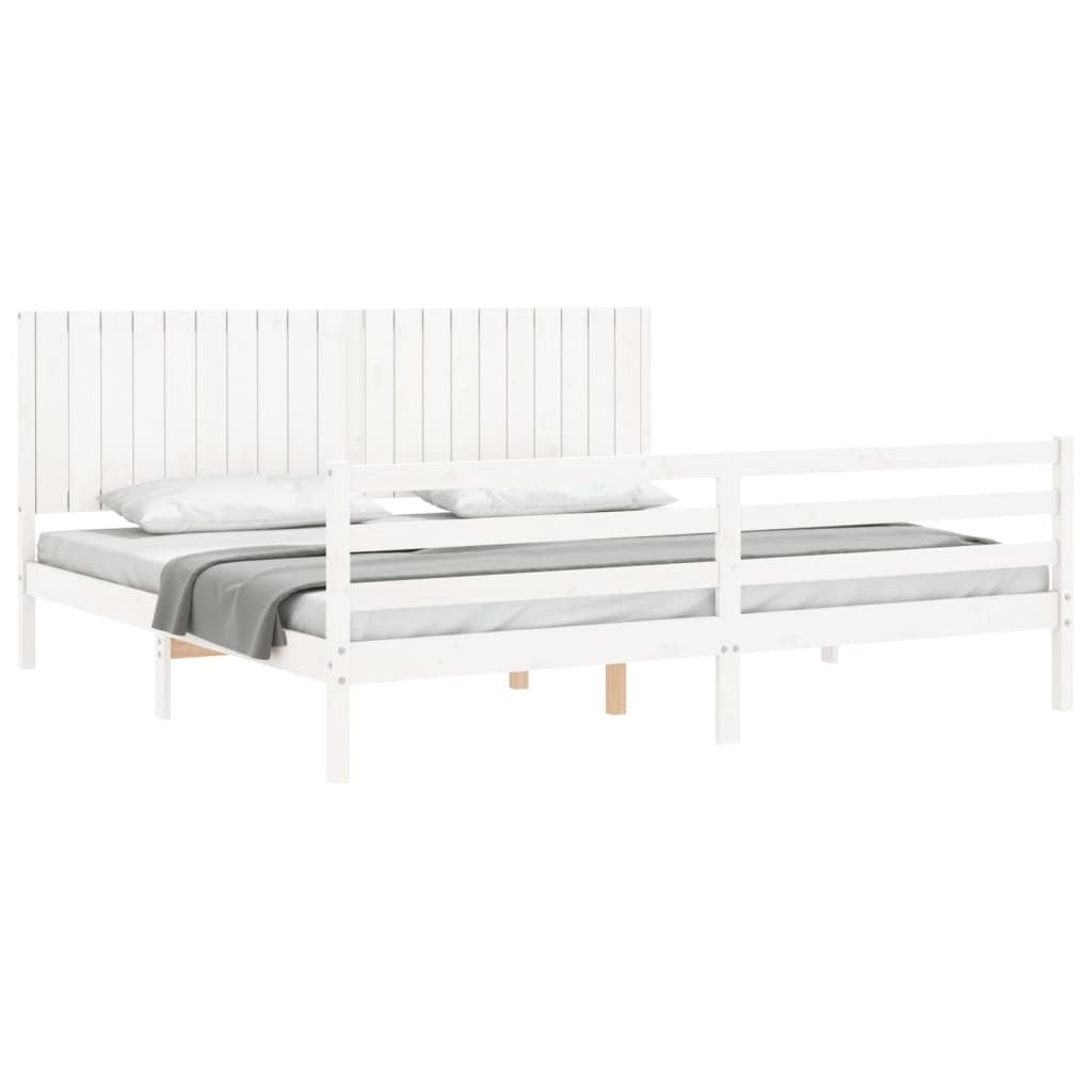 Bed Frame with Headboard White 200x200 cm Solid Wood