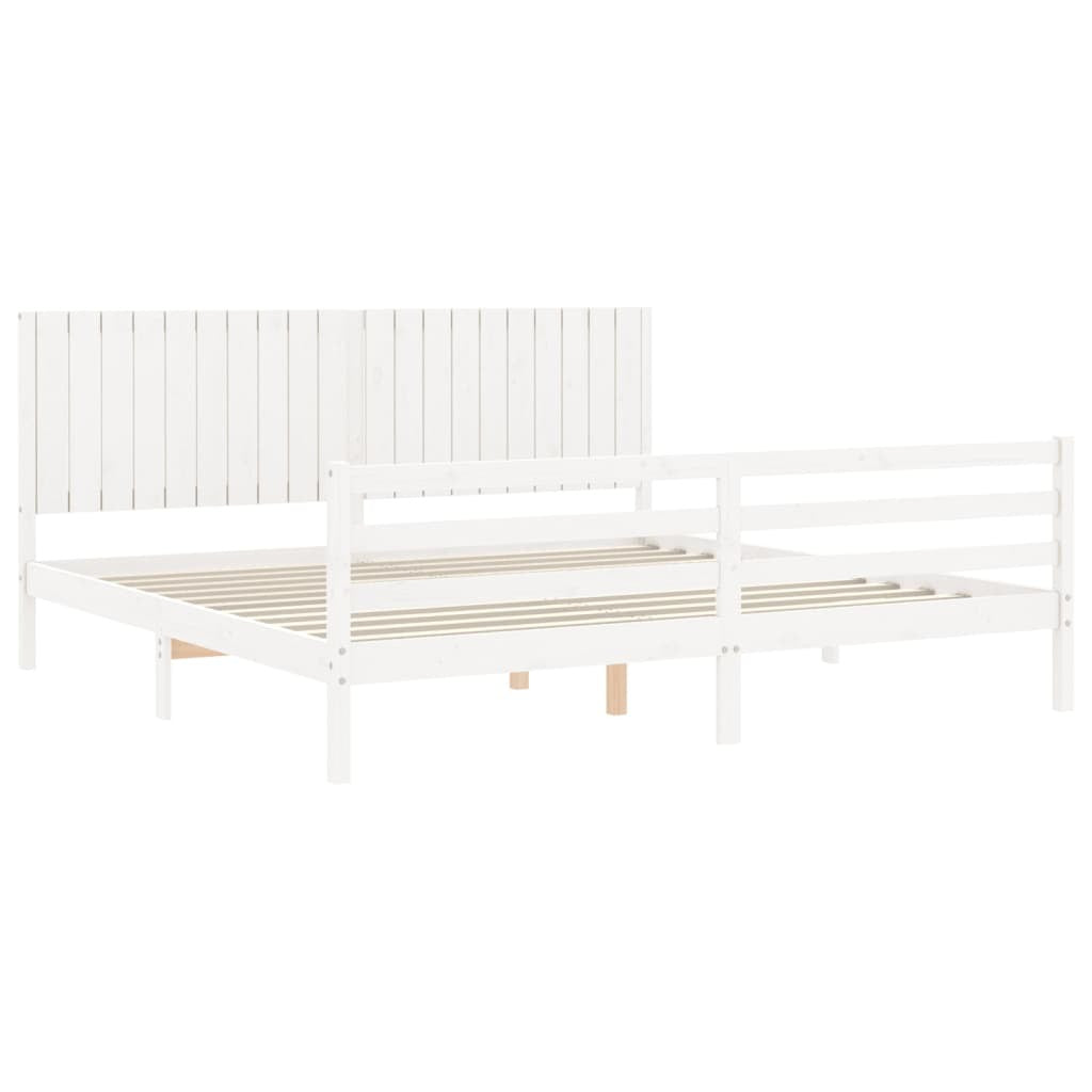 Bed Frame with Headboard White 200x200 cm Solid Wood