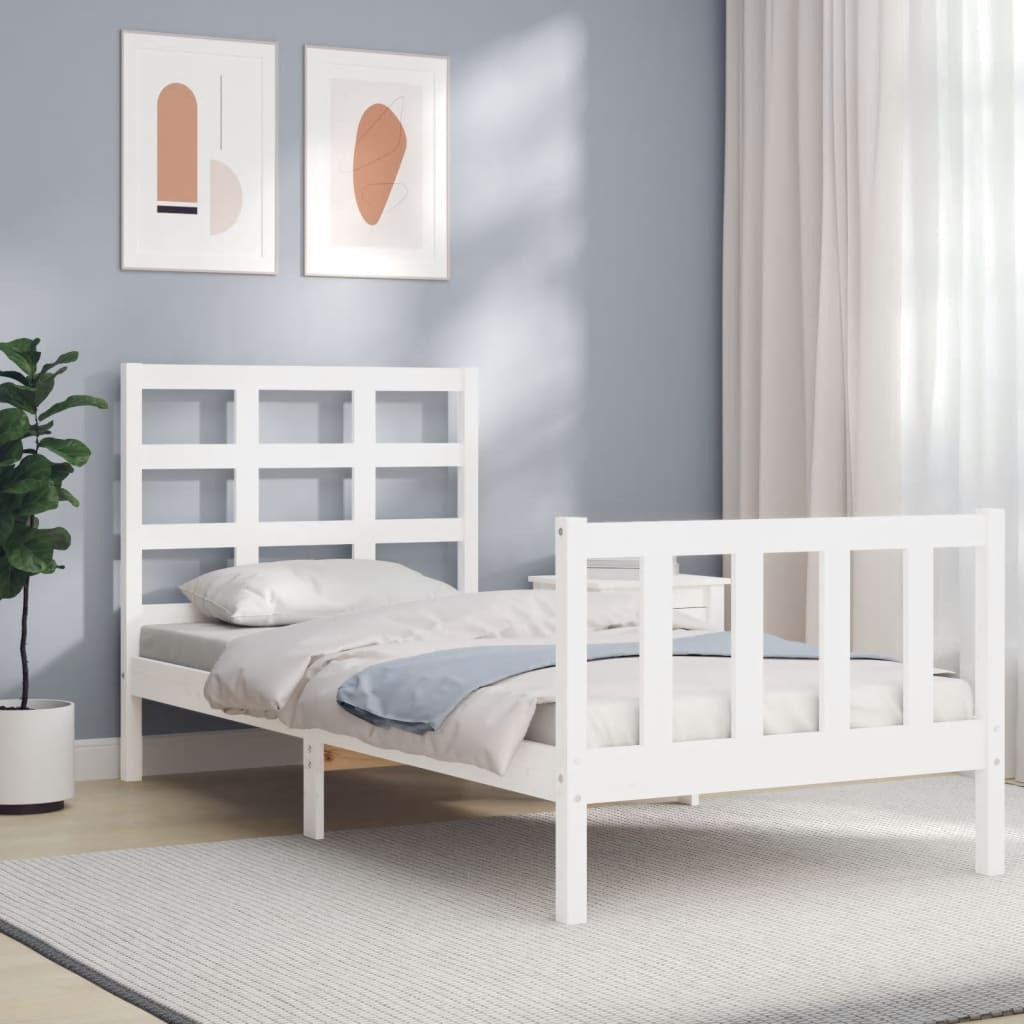 Bed Frame with Headboard White 90x200 cm Solid Wood