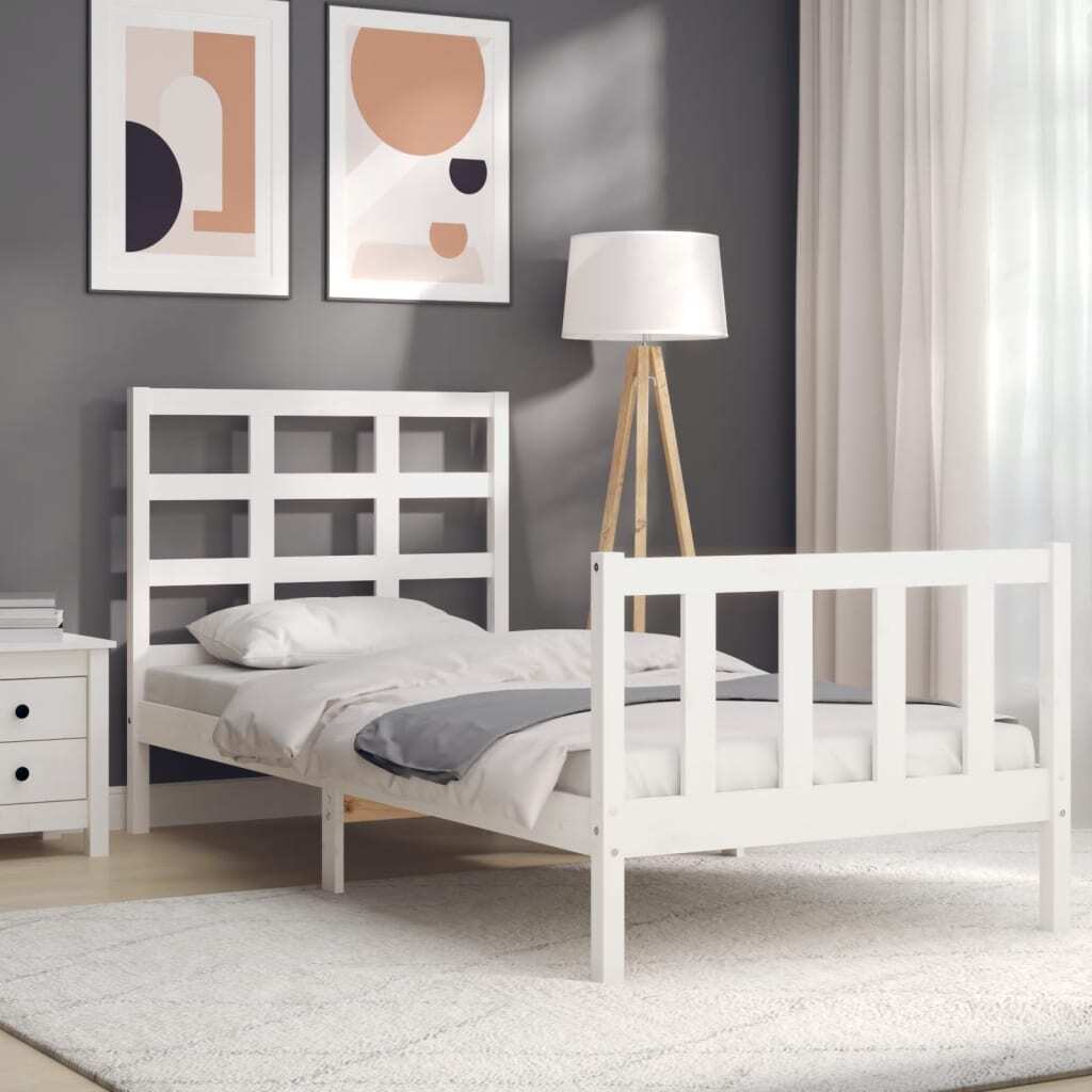Bed Frame with Headboard White 90x200 cm Solid Wood