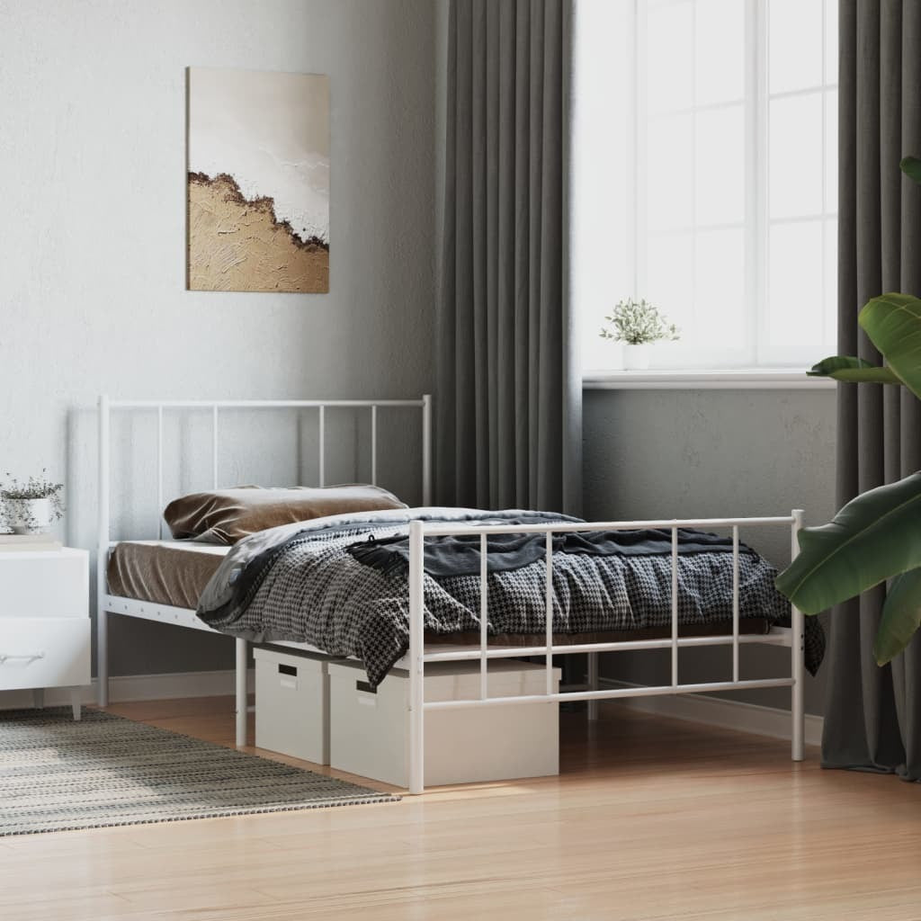 Metal Bed Frame with Headboard and Footboard White 100x200 cm