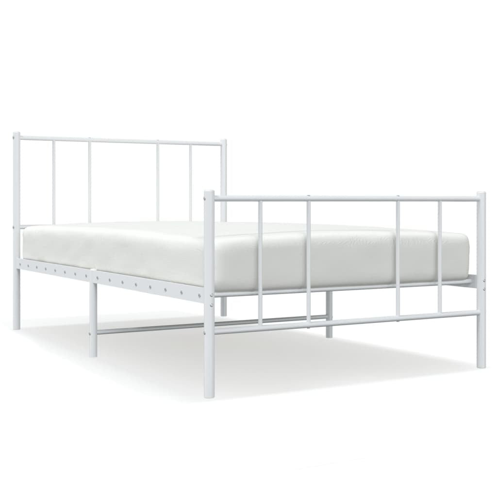 Metal Bed Frame with Headboard and Footboard White 100x200 cm