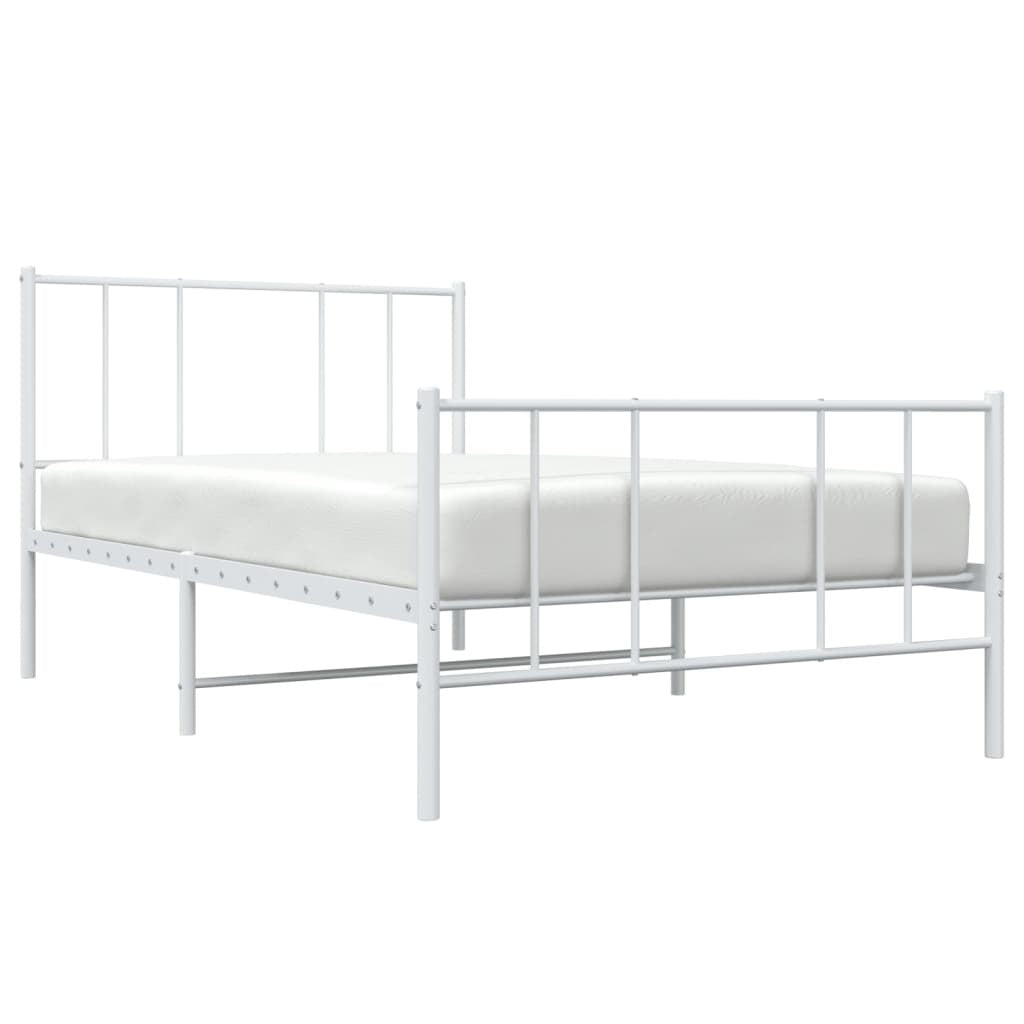 Metal Bed Frame with Headboard and Footboard White 100x200 cm
