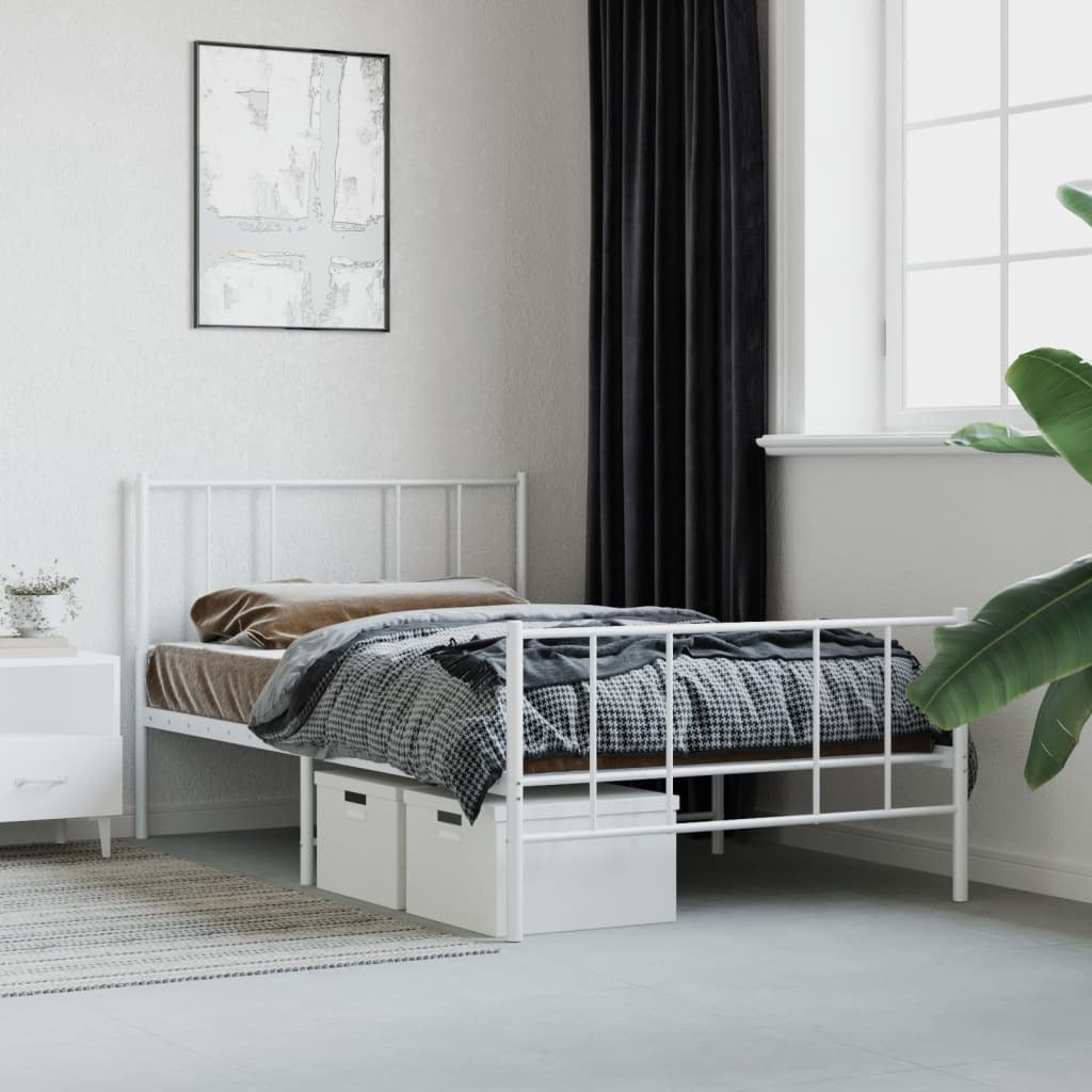 Metal Bed Frame with Headboard and Footboard White 100x200 cm