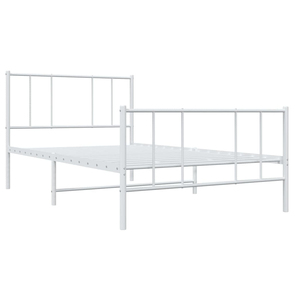 Metal Bed Frame with Headboard and Footboard White 100x200 cm