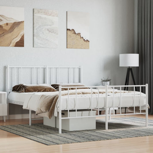 Metal Bed Frame with Headboard and Footboard White 150x200 cm King Size