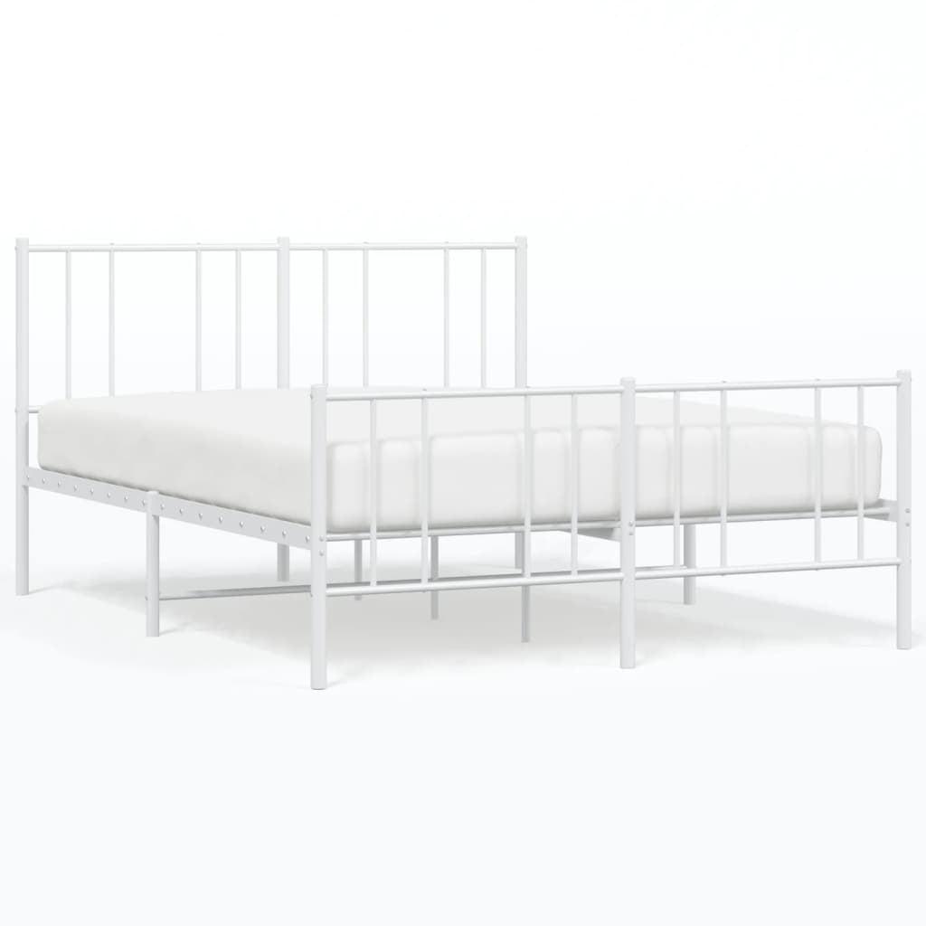 Metal Bed Frame with Headboard and Footboard White 150x200 cm King Size