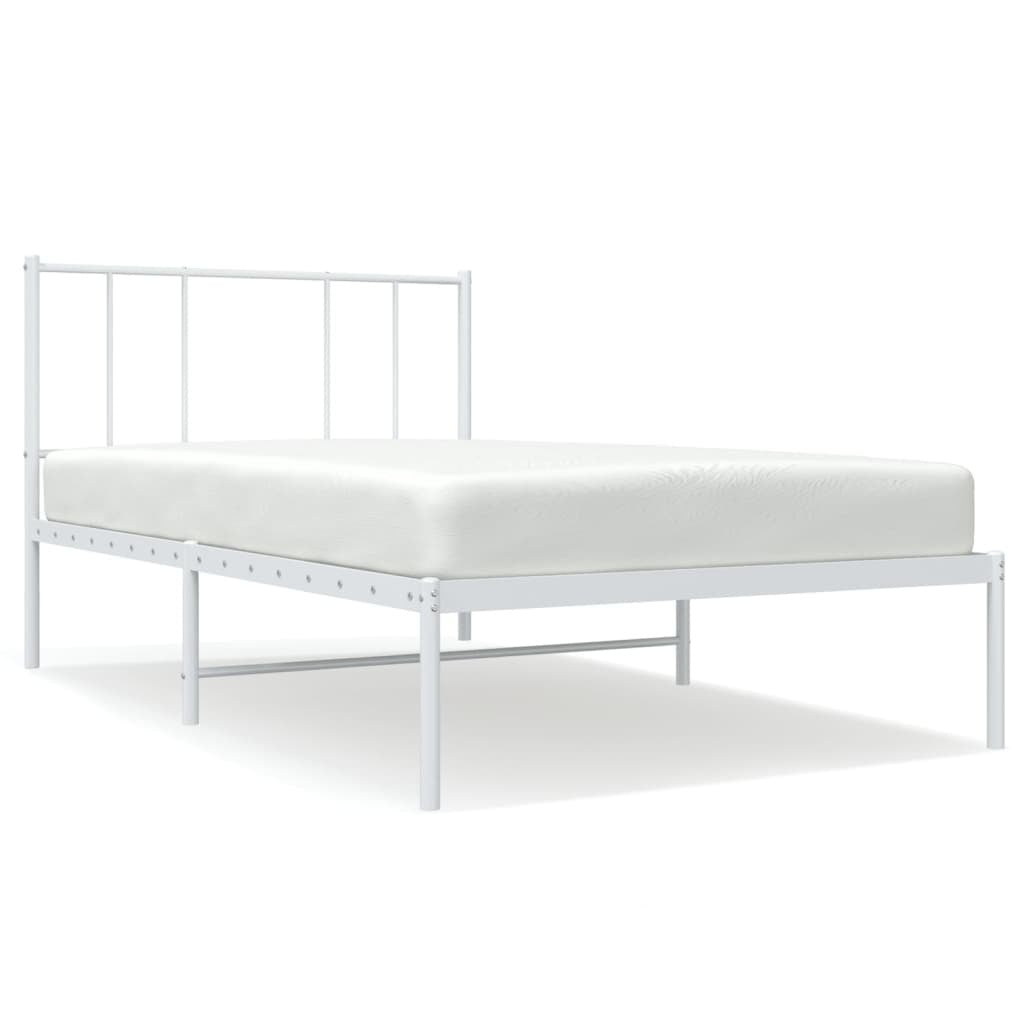 Metal Bed Frame with Headboard White 90x190 cm Single