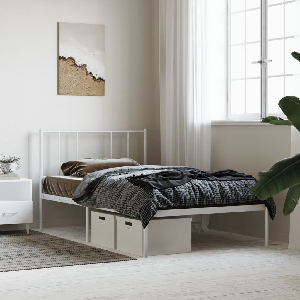 Metal Bed Frame with Headboard White 90x190 cm Single
