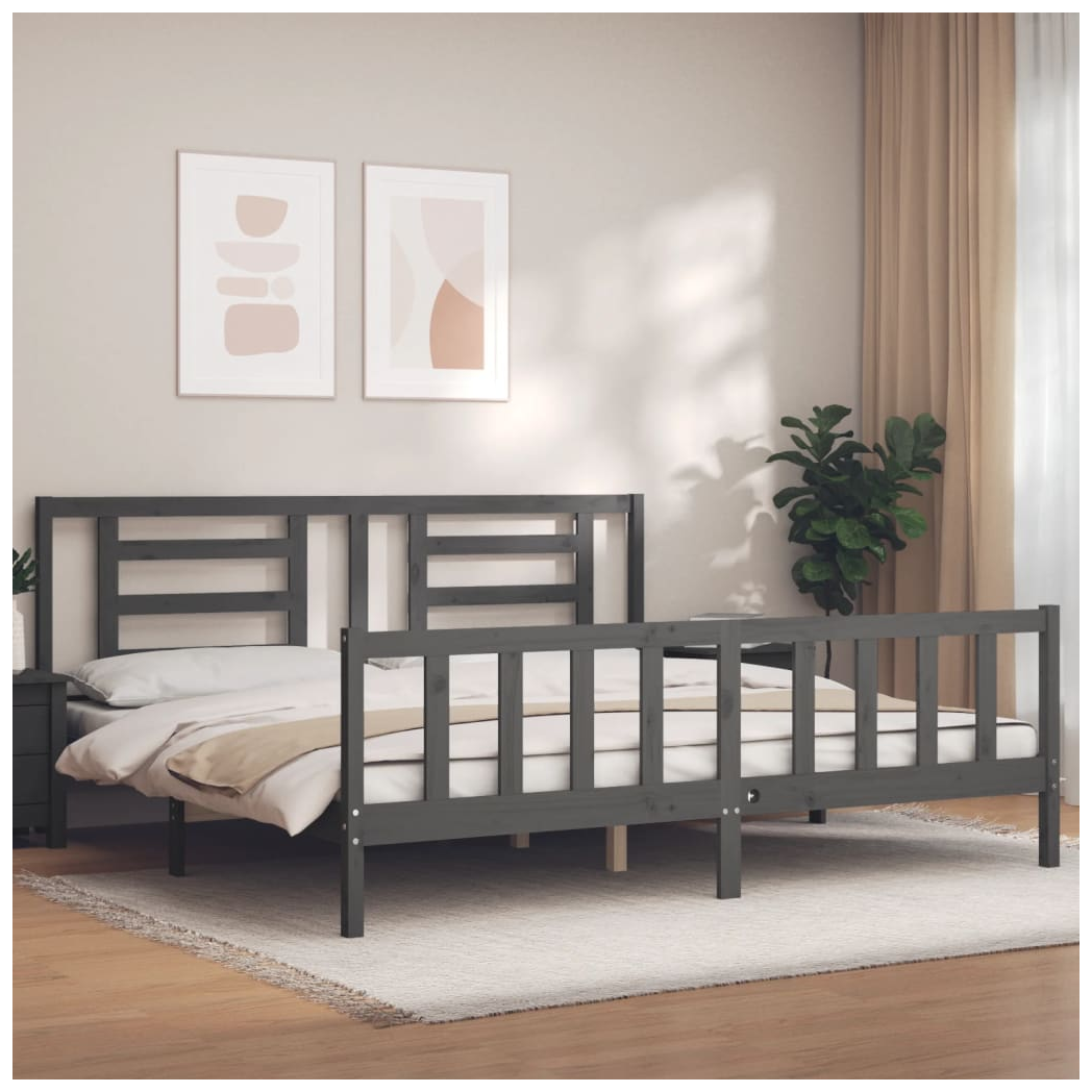 Bed Frame with Headboard Grey 200x200 cm Solid Wood