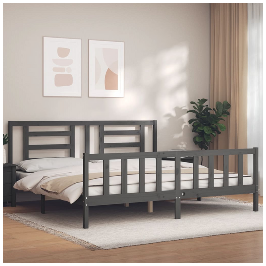 Bed Frame with Headboard Grey 200x200 cm Solid Wood