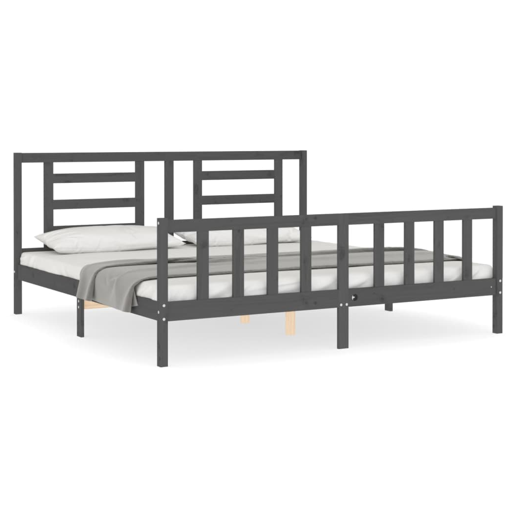 Bed Frame with Headboard Grey 200x200 cm Solid Wood