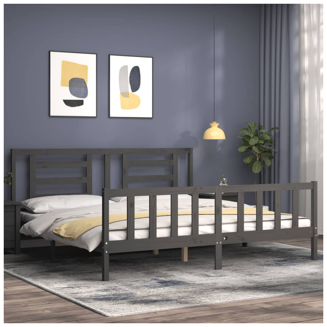 Bed Frame with Headboard Grey 200x200 cm Solid Wood