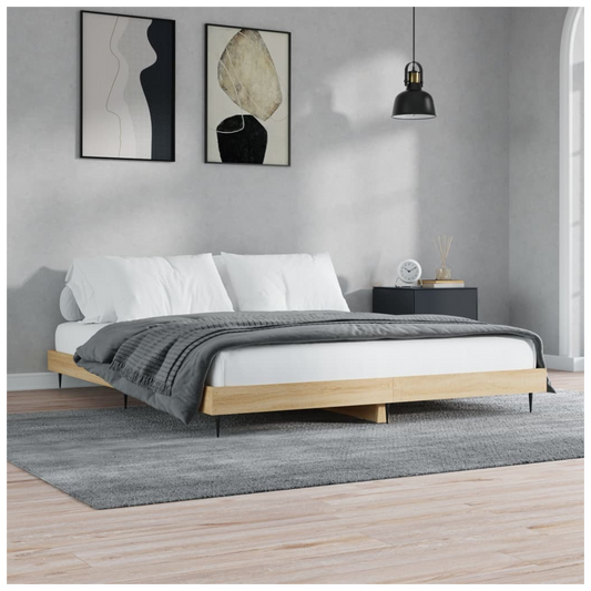 Bed Frame Sonoma Oak 200x200 cm Engineered Wood