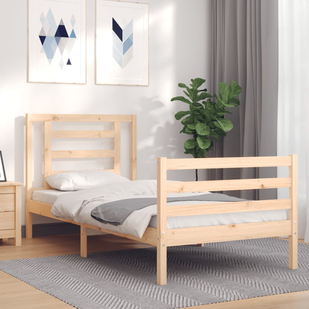 Bed Frame with Headboard Single Solid Wood