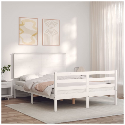Bed Frame with Headboard White Small Double Solid Wood