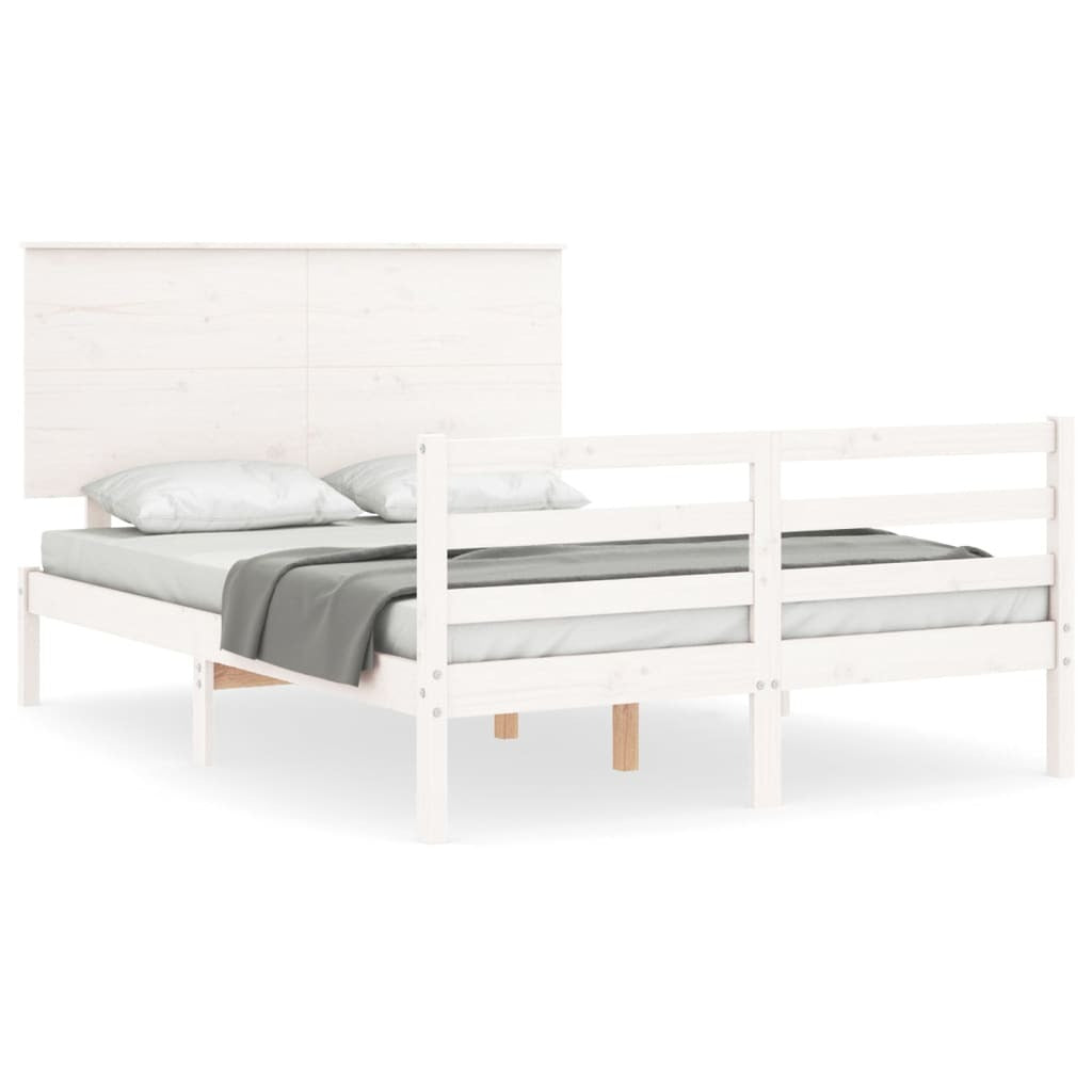 Bed Frame with Headboard White Small Double Solid Wood