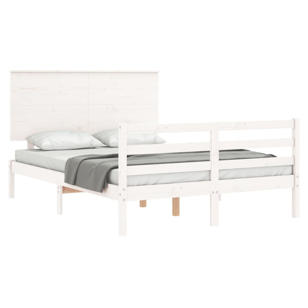 Bed Frame with Headboard White Small Double Solid Wood
