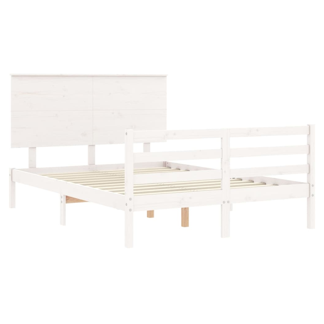 Bed Frame with Headboard White Small Double Solid Wood