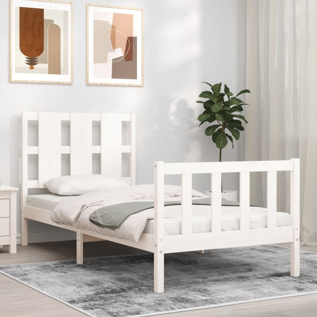 Bed Frame with Headboard White 100x200 cm Solid Wood