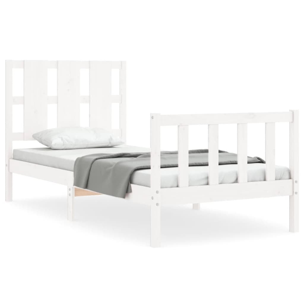 Bed Frame with Headboard White 100x200 cm Solid Wood