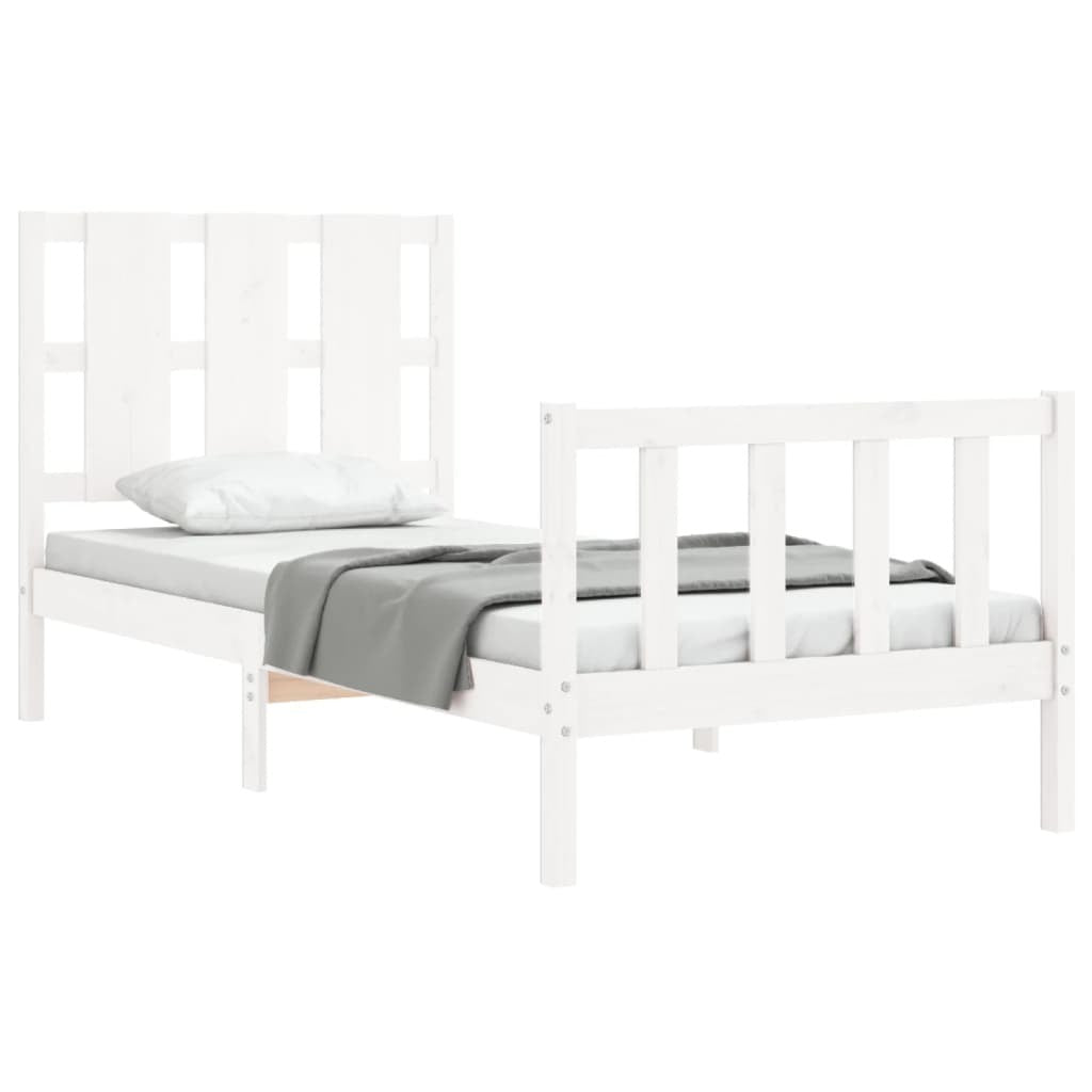 Bed Frame with Headboard White 100x200 cm Solid Wood