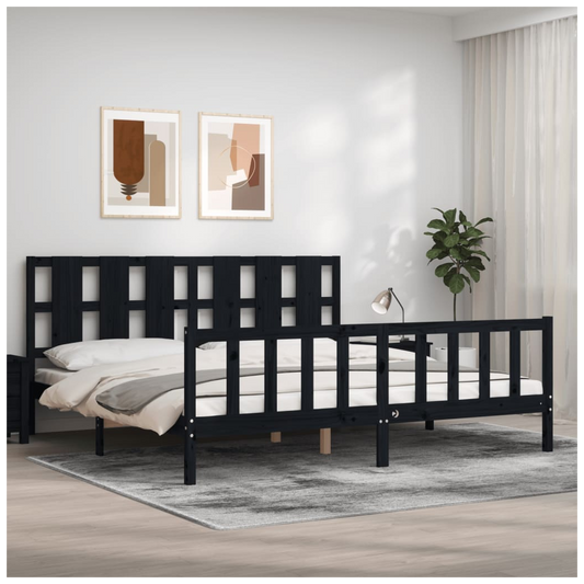 Bed Frame with Headboard Black 200x200 cm Solid Wood