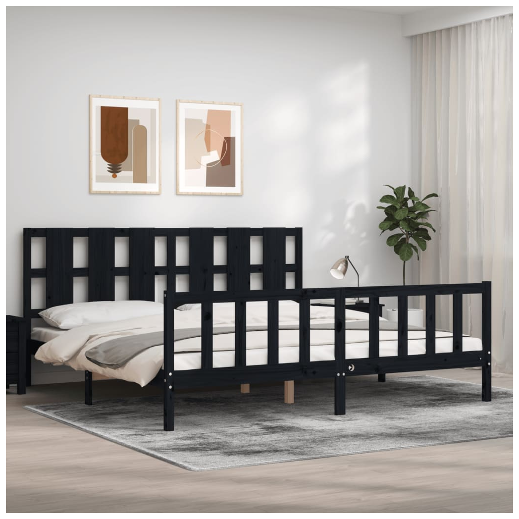 Bed Frame with Headboard Black 200x200 cm Solid Wood