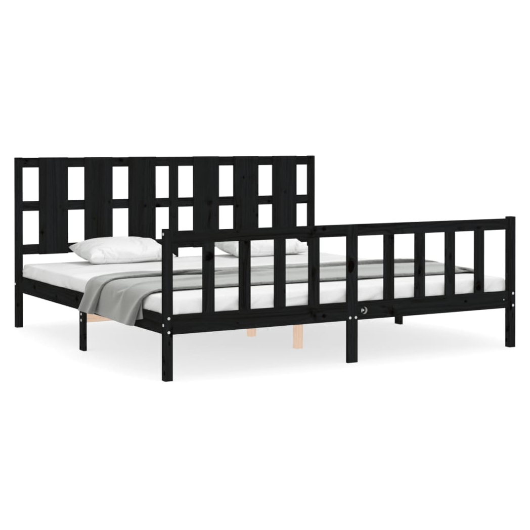 Bed Frame with Headboard Black 200x200 cm Solid Wood