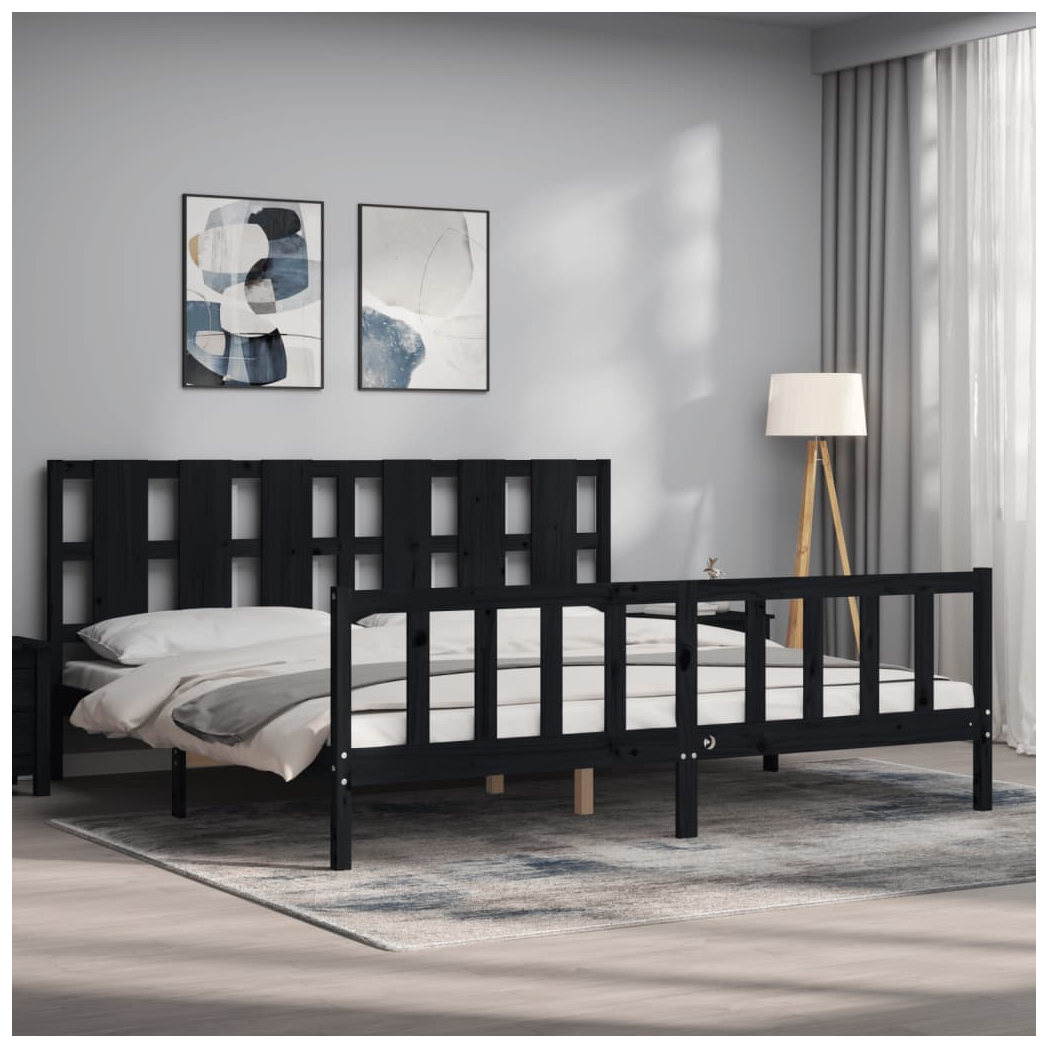 Bed Frame with Headboard Black 200x200 cm Solid Wood
